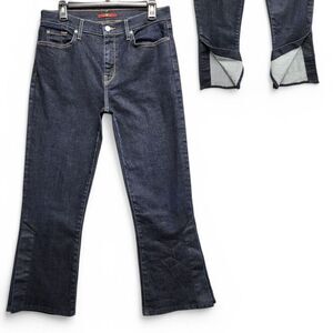 7 For All Mankind The Ali Classic Flare Crop Jeans Women 31 Dark Wash Split Side